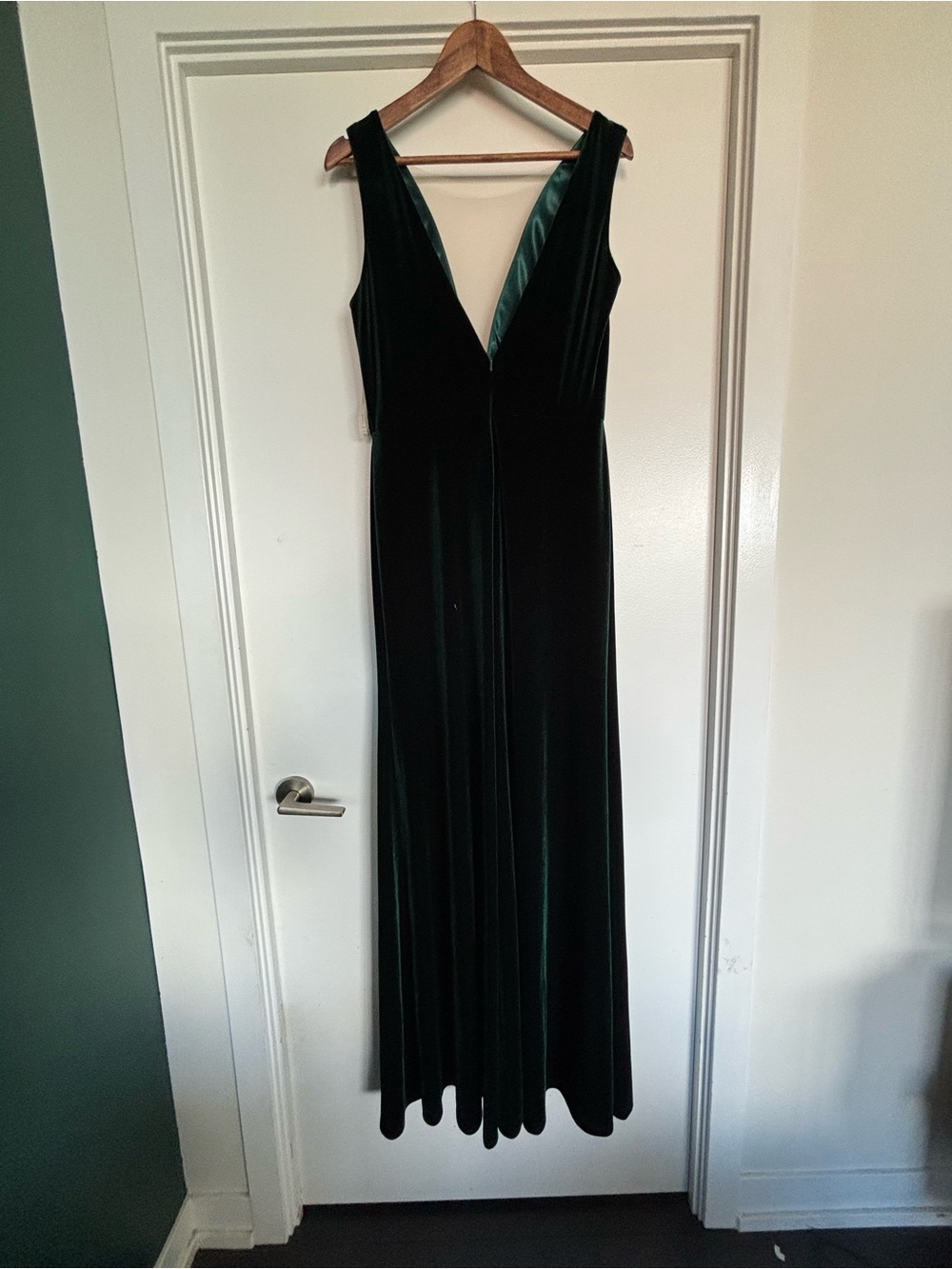 Jenny Yoo Dark Green Velvet V-Neck Maxi Dress